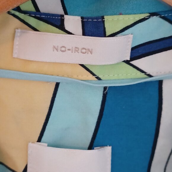 Chico's Button Up Top Womens 3 Artsy Colorful Geometric Resort Abstract Beachy - Picture 6 of 9